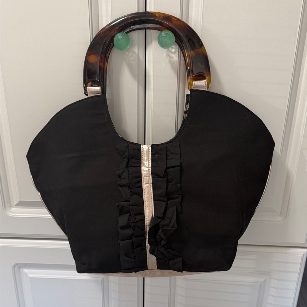 Mud Pie Black Tote with Tortoiseshell Handles